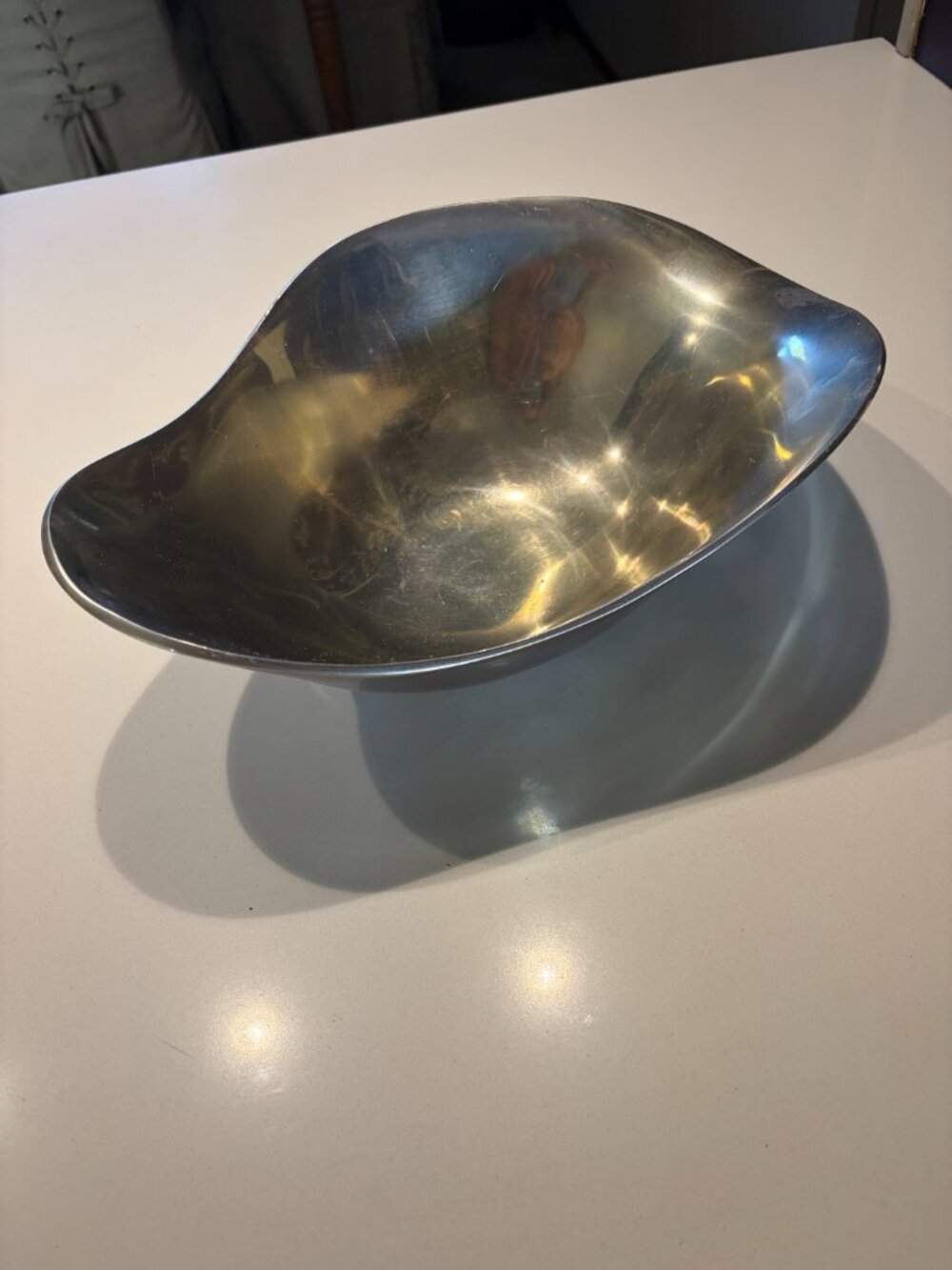 MID-CENTURY NAMBE BUTTERFLY TRI-CORNER SCULPTURAL METAL SERVING BOWL 12-1/2"
